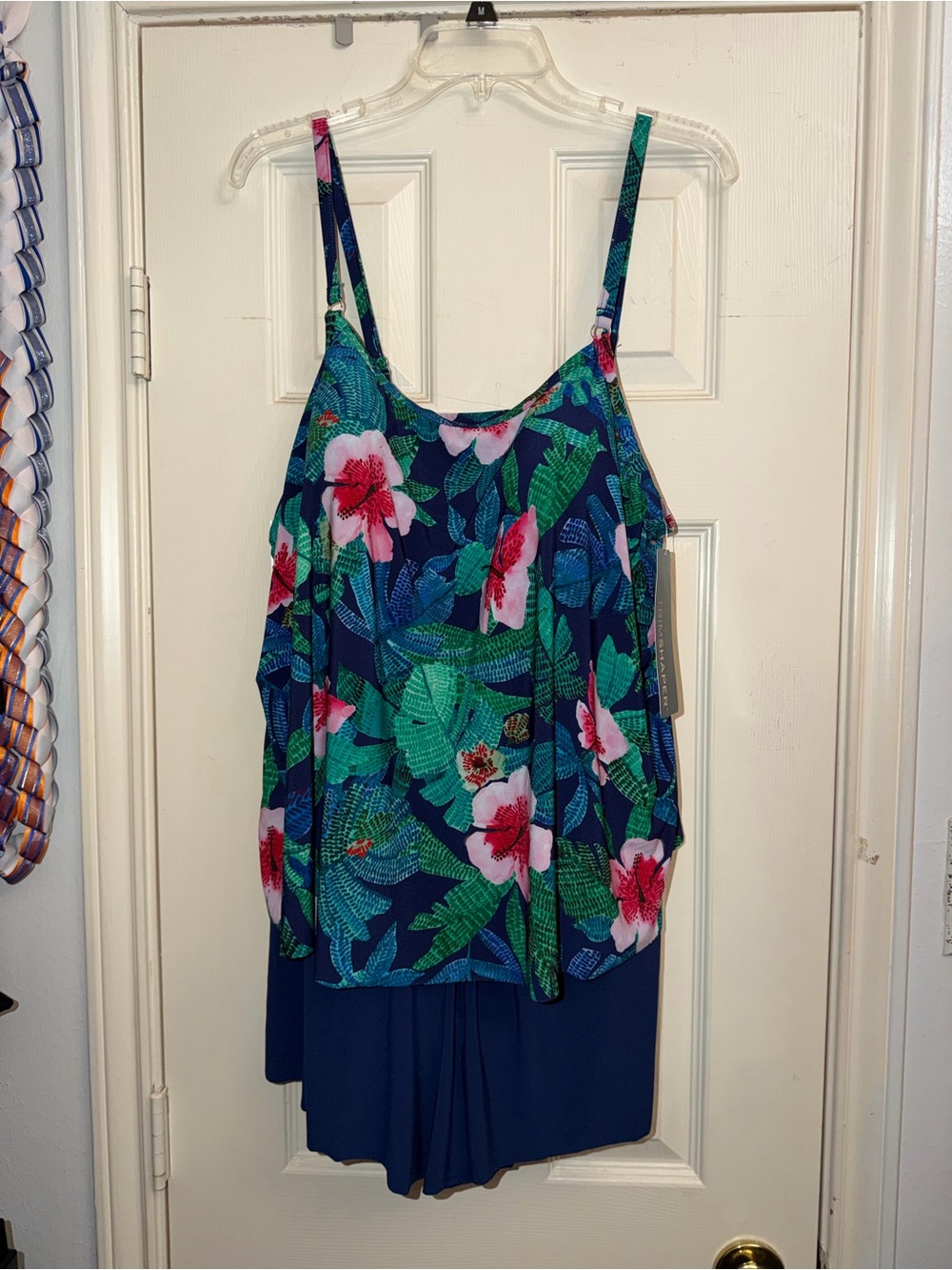 Floral Navy One-Piece Swimdress with Tankini Overlay